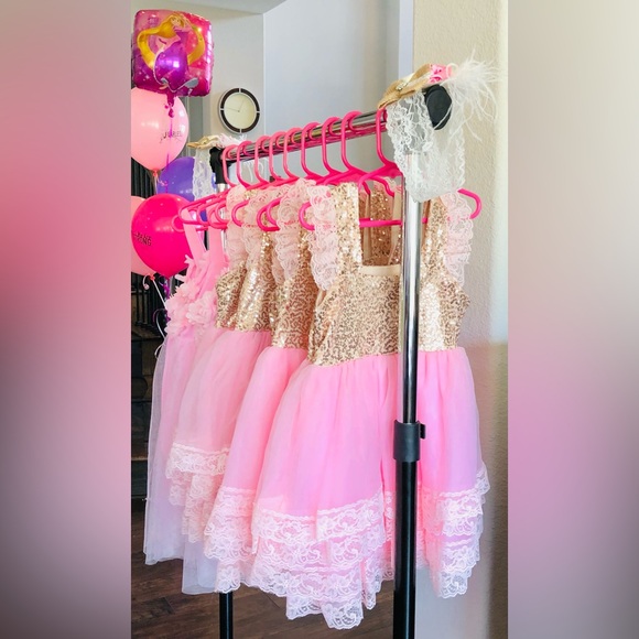 Gold & Pink Sequin, Chiffon and Pink Lace Toddler Dresses - Picture 2 of 2